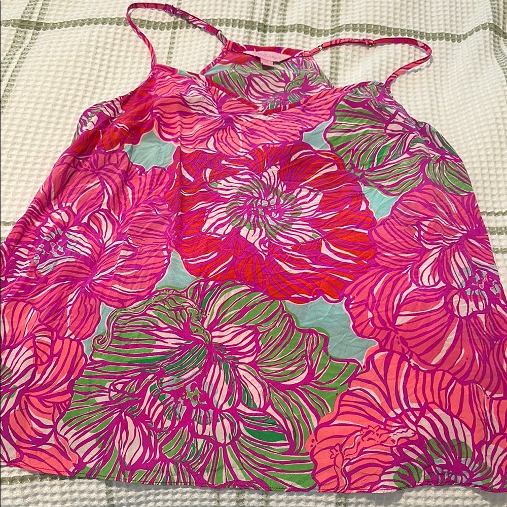 Lilly Pulitzer Dusk Racer Back Sleeveless Top Size M Pink Silk